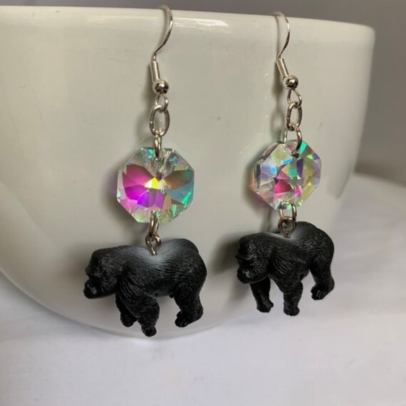 Silverback Gorilla Dangle Earrings - Picture 1 of 5